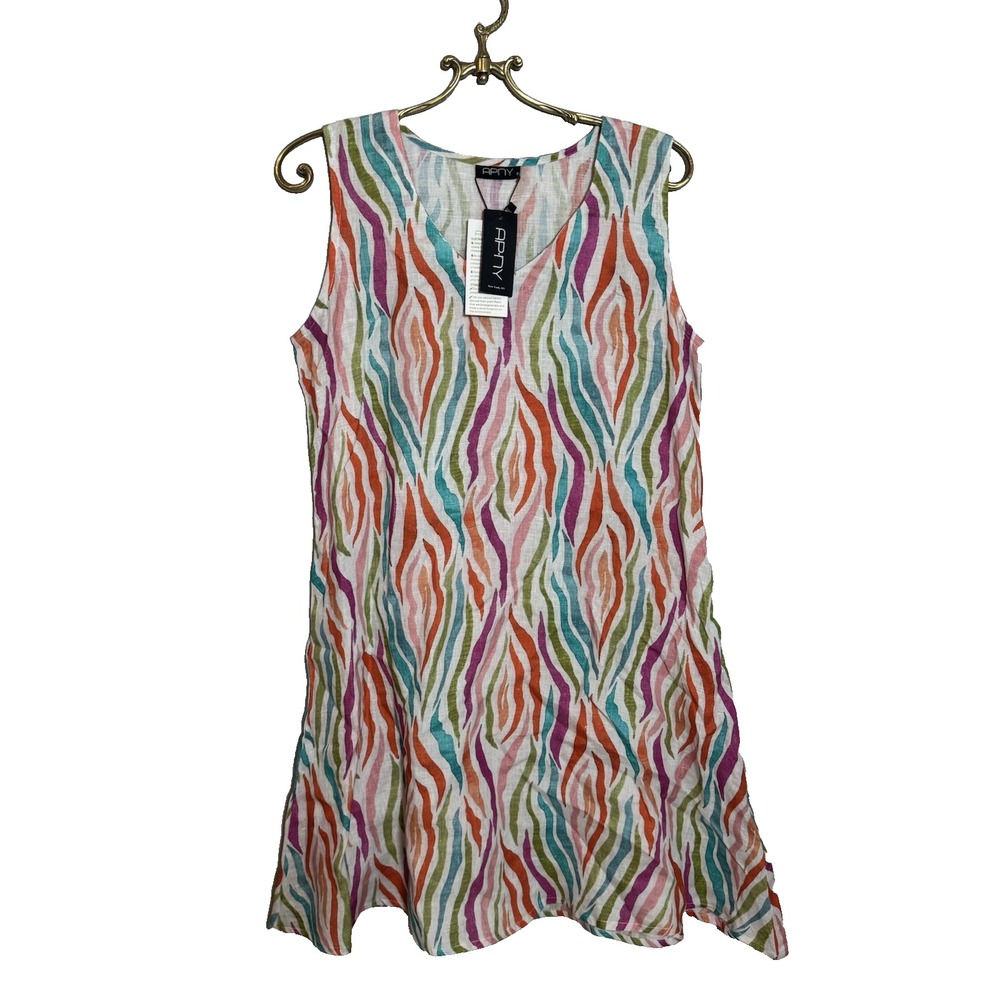 APNY Womans Cupro Modal Tank sheath dress with wavy pattern size small White NWT